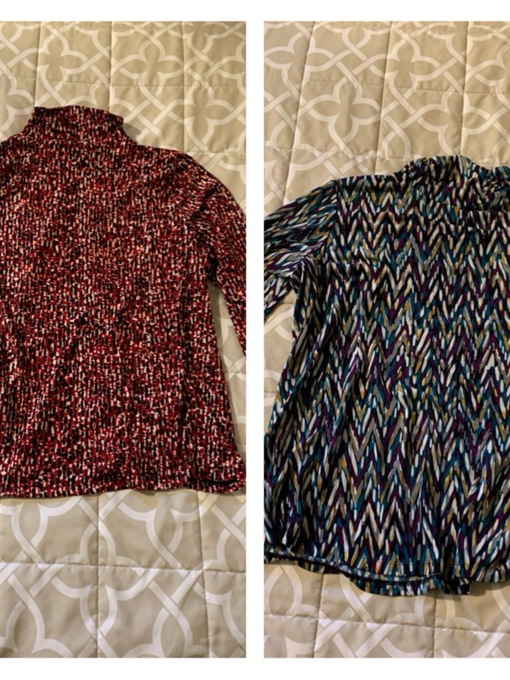 Susan Graver Red, Black & White Abstract Printed cowl top